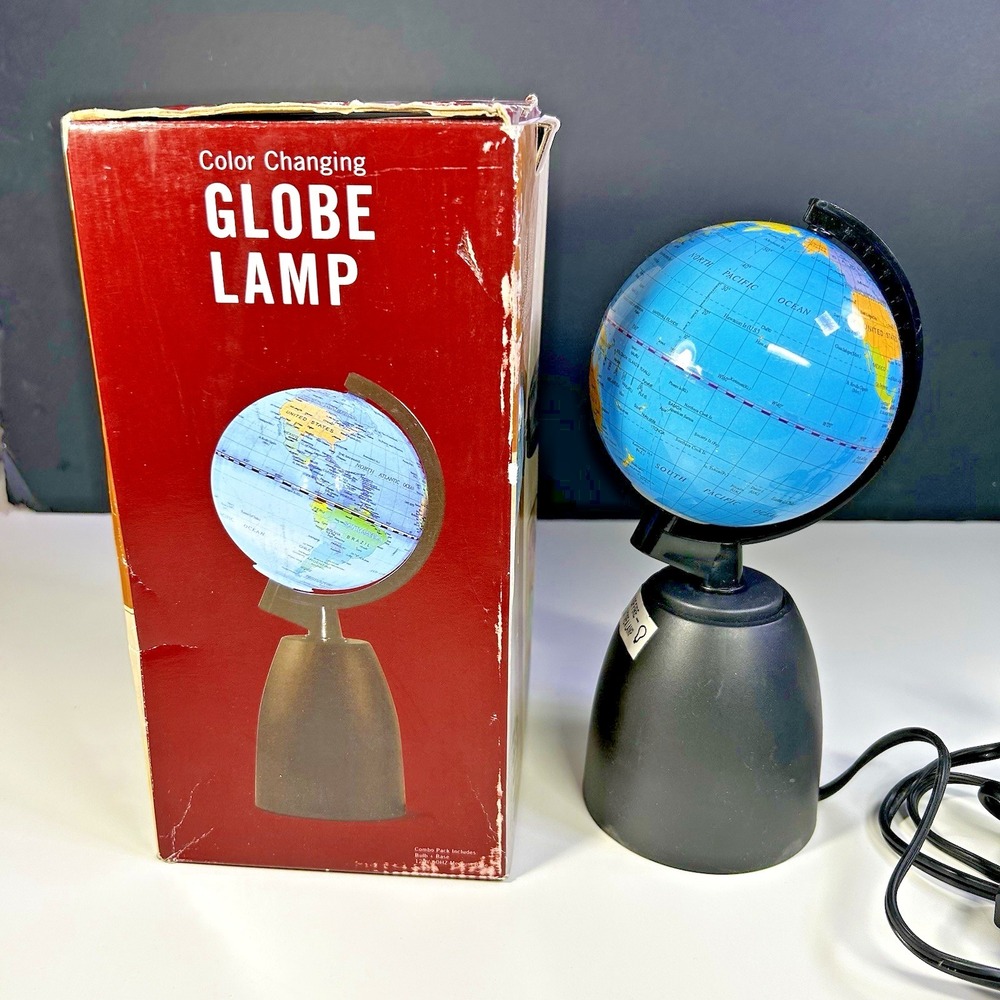 Color Shift LED World Globe Lamp 9.5" Map Night Light w/ Base Tested Working.